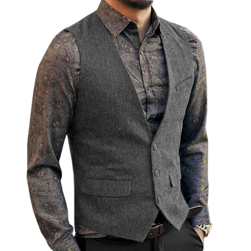 Mens V-neck Tweed Single Breasted Vest 89211169M