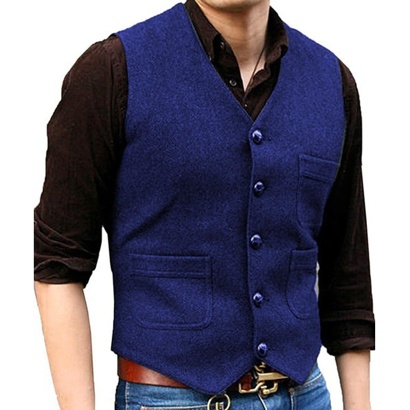 Mens Herringbone V-Neck Suit Vest 44249041M