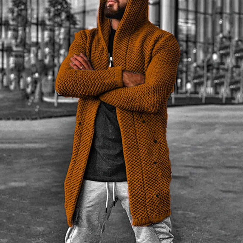 Mens Casual Mid Length Hooded Knit Cardigan 93714649M