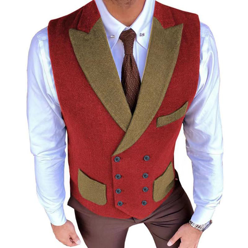 Mens Retro Herringbone Contrast Color Slim Suit Vest 97425044M