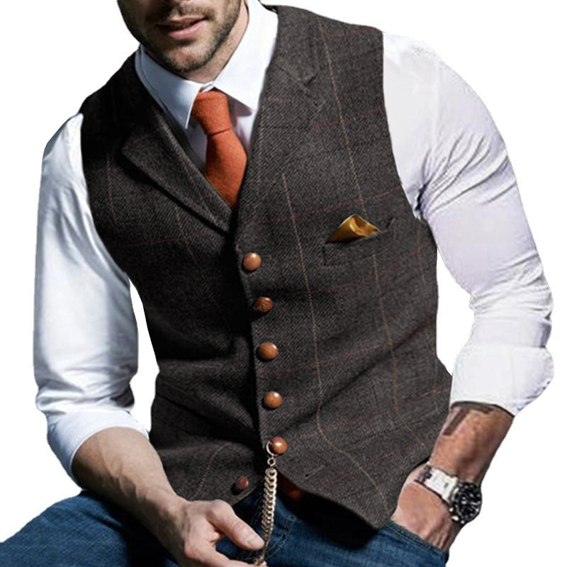 Mens Vintage Check Lapel Groomsmen Suit Vest 57272874M