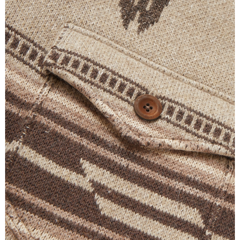 Mens Lapel Vintage Jacquard Knit Cardigan Jacket 26382727M