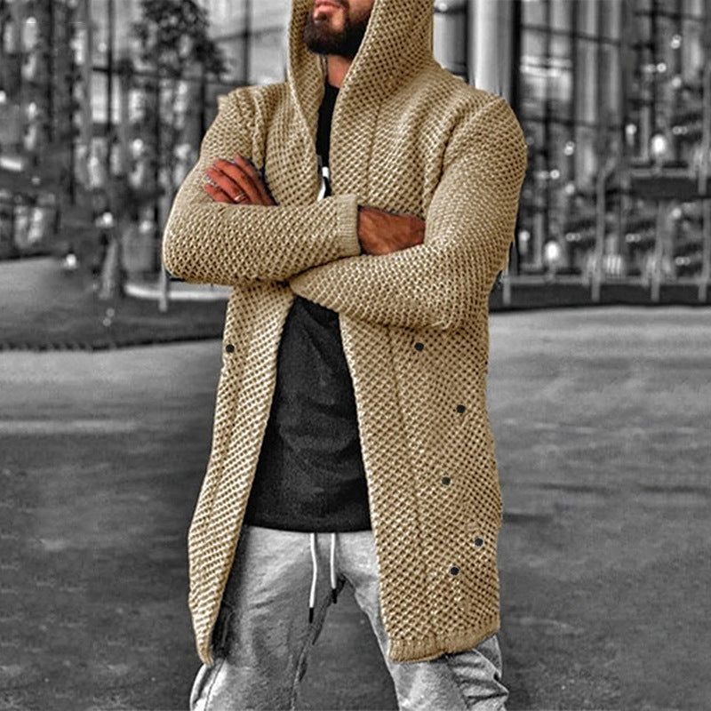 Mens Casual Mid Length Hooded Knit Cardigan 93714649M
