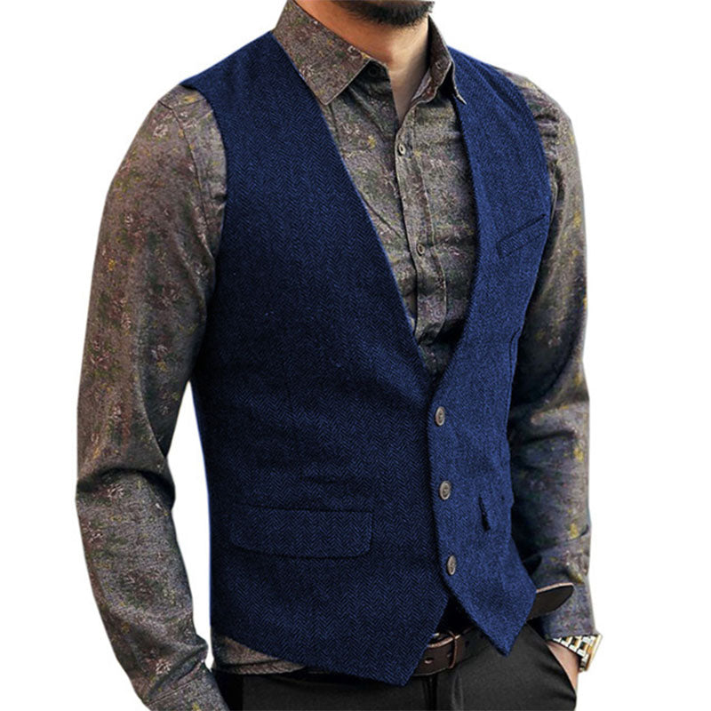 Mens V-neck Tweed Single Breasted Vest 89211169M