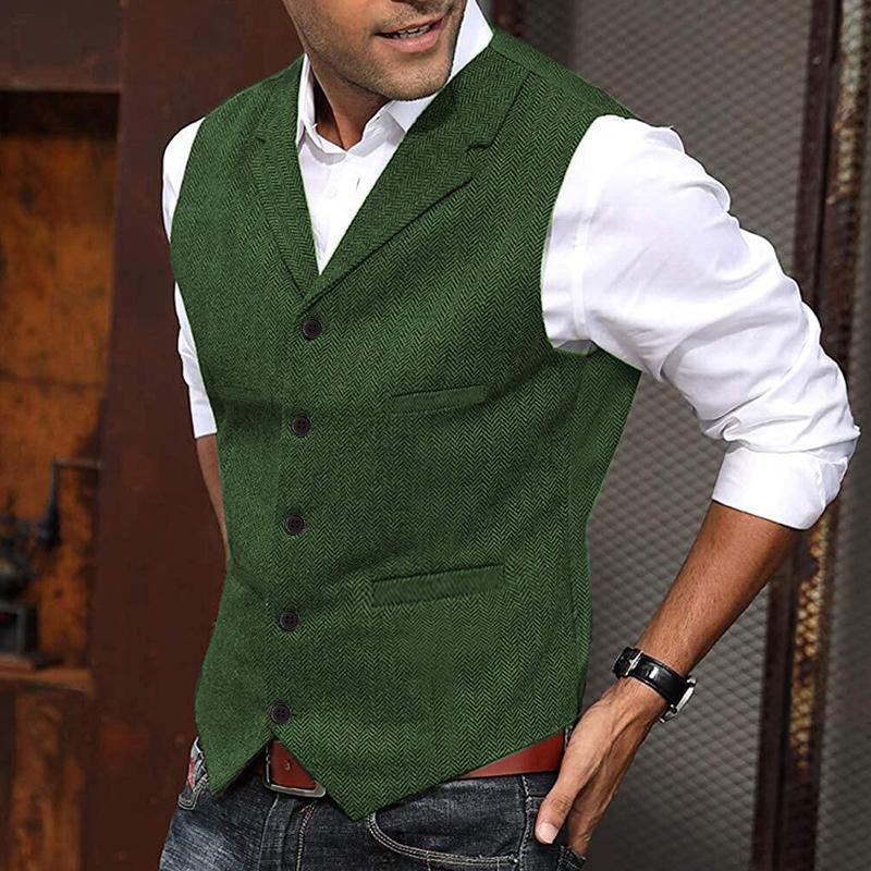 Mens Vintage Herringbone Lapel Single Breasted Slim Vest 34062296M