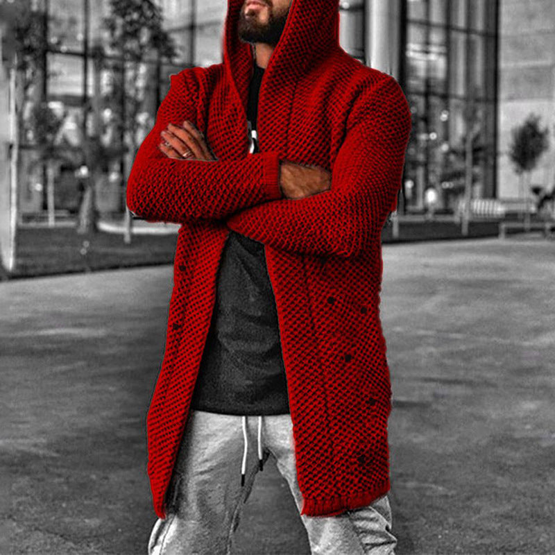 Mens Casual Mid Length Hooded Knit Cardigan 93714649M