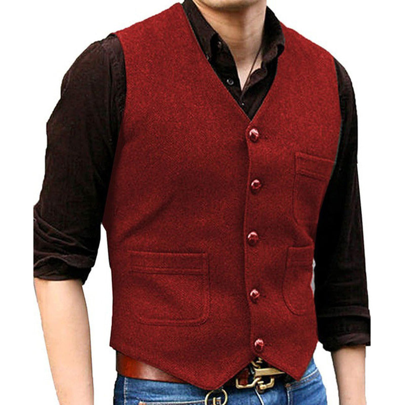 Mens Herringbone V-Neck Suit Vest 44249041M