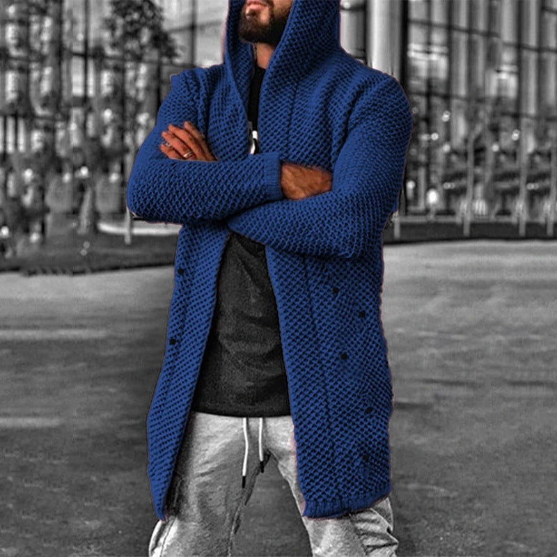Mens Casual Mid Length Hooded Knit Cardigan 93714649M