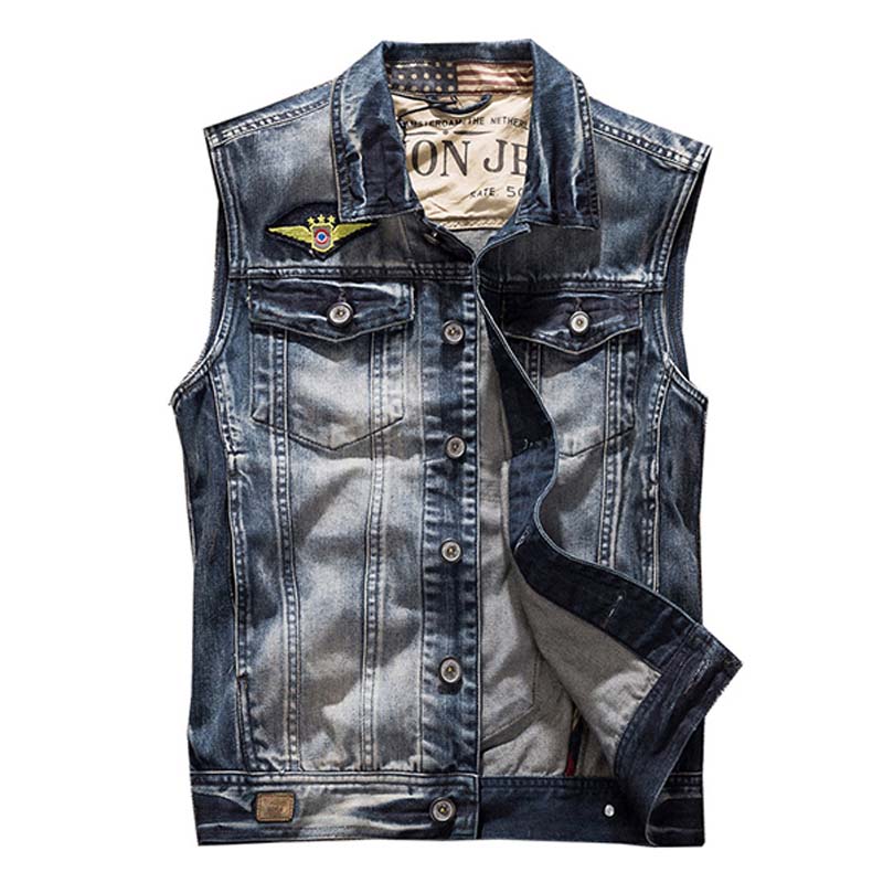 Mens Slim Fit Big Pocket Biker Denim Vest 21485857M