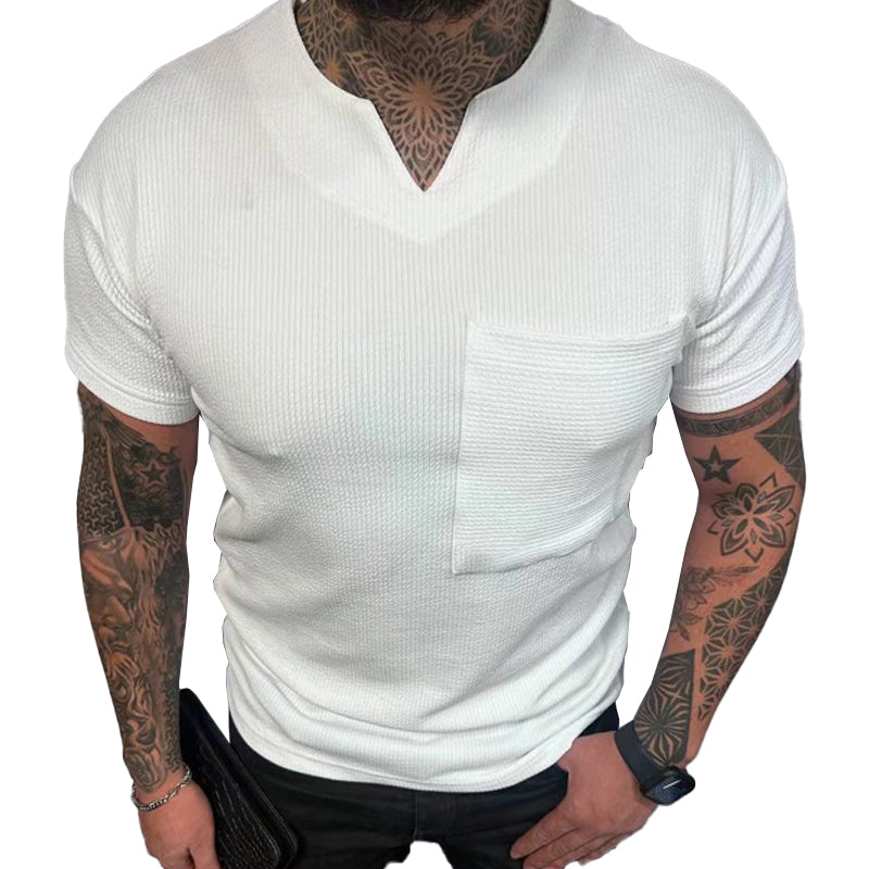 Mens V Neck Short Sleeve Solid Color Casual T-Shirt 13484664X