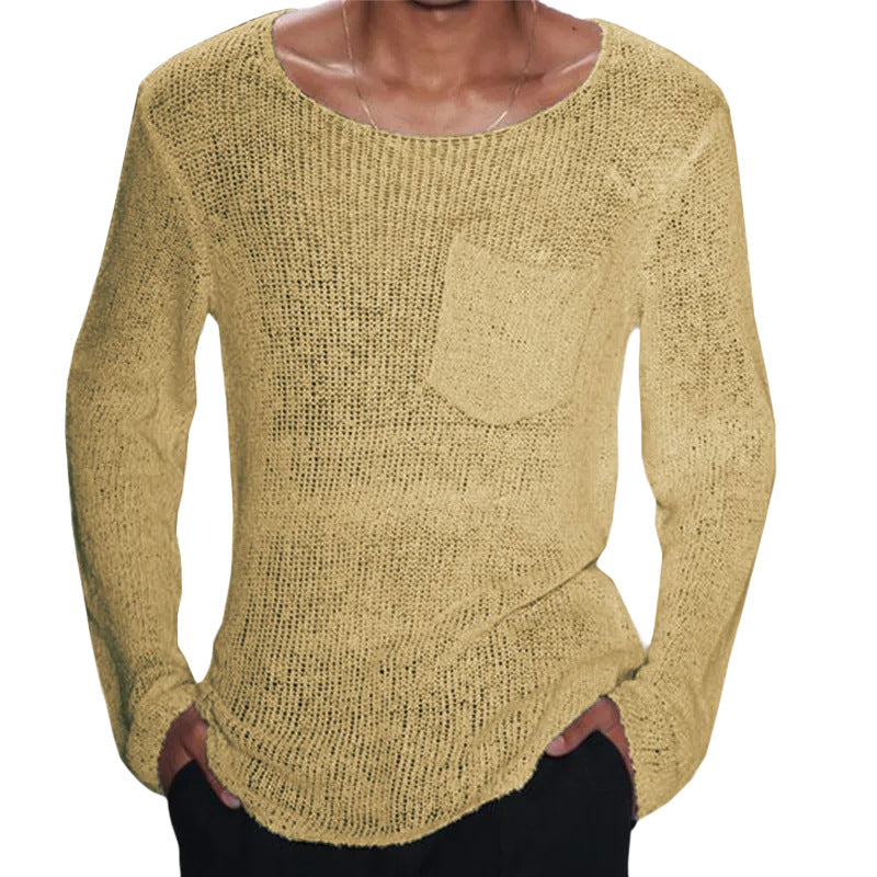 Mens Casual Thin Long Sleeve Pocket Knitted Sweater 82174528M