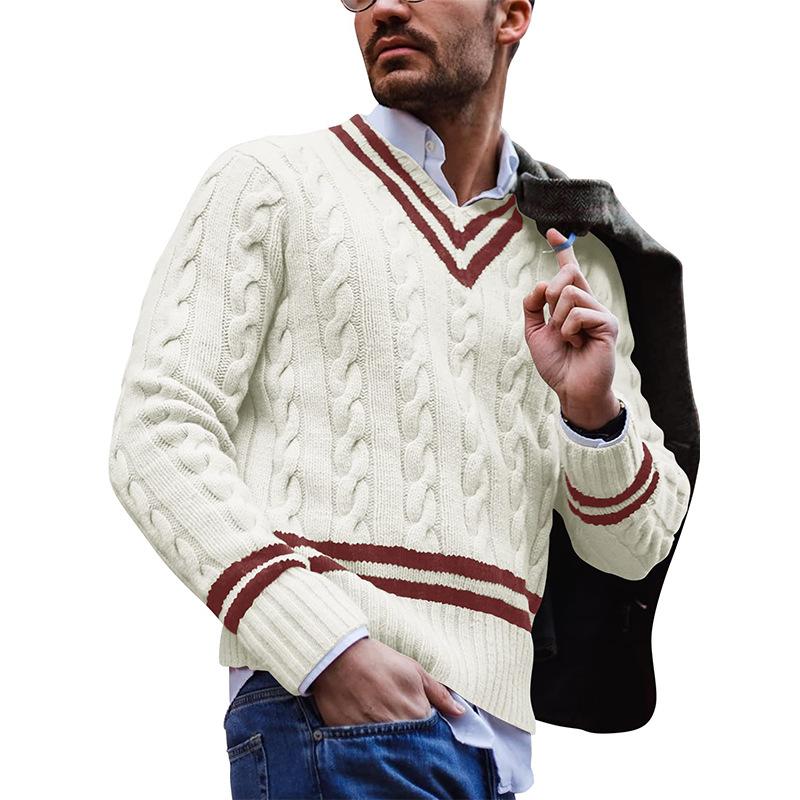 Mens V-Neck Striped Colorblock Knit Sweater 46504810M