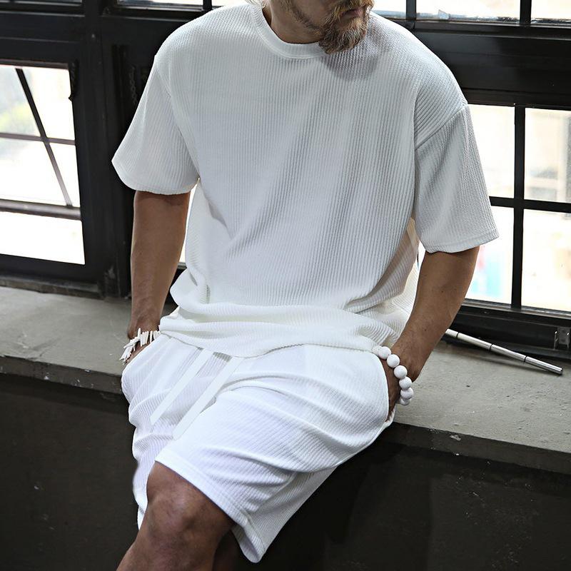 Mens Casual Vacation Loose Short-sleeved Shorts Set 30994734M