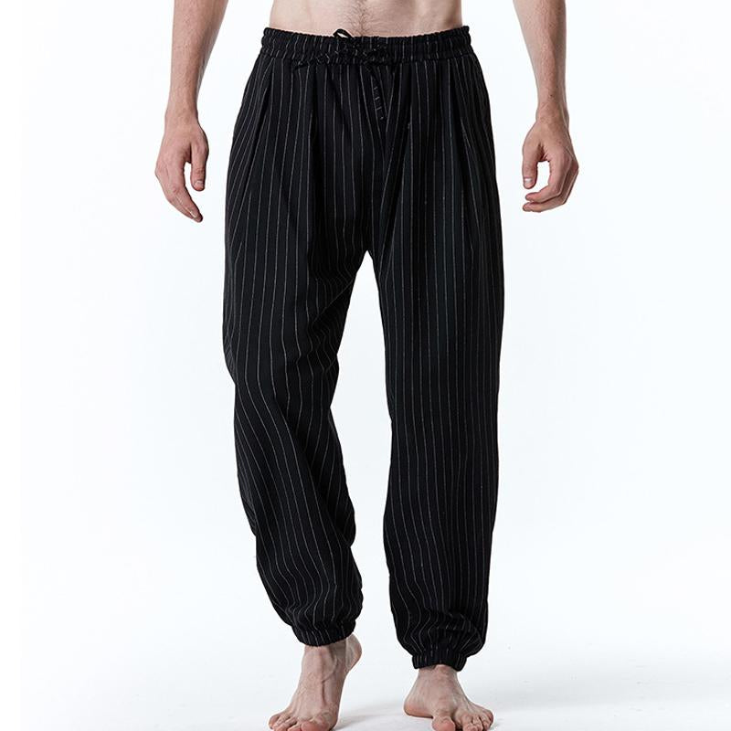 Mens Casual Striped Cotton Linen Harem Pants 15392211Y