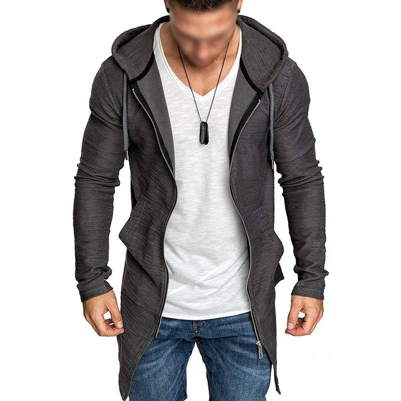 Mens Casual Solid Color Hooded Irregular Hem Sweatshirt Jacket 62360058Y