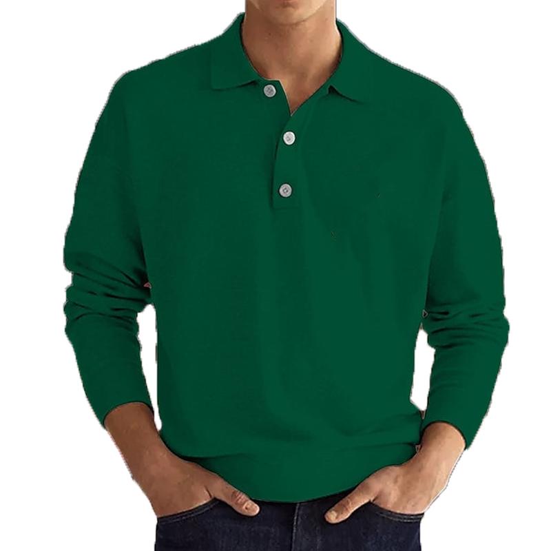 Mens Solid Lapel Long Sleeve Polo T-Shirt 72727356Y