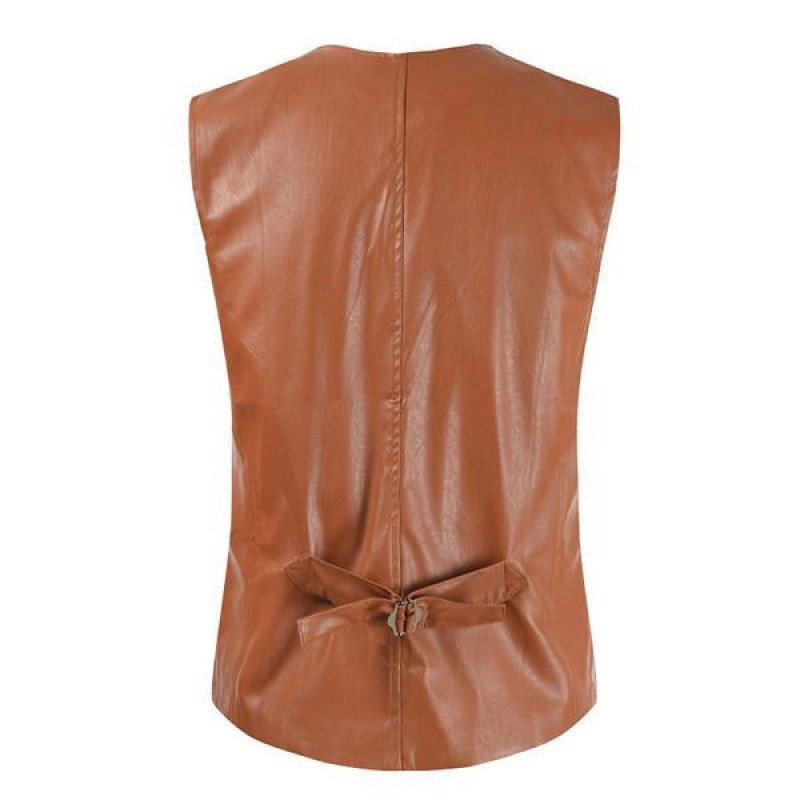 MENS VINTAGE V NECK LEATHER VEST