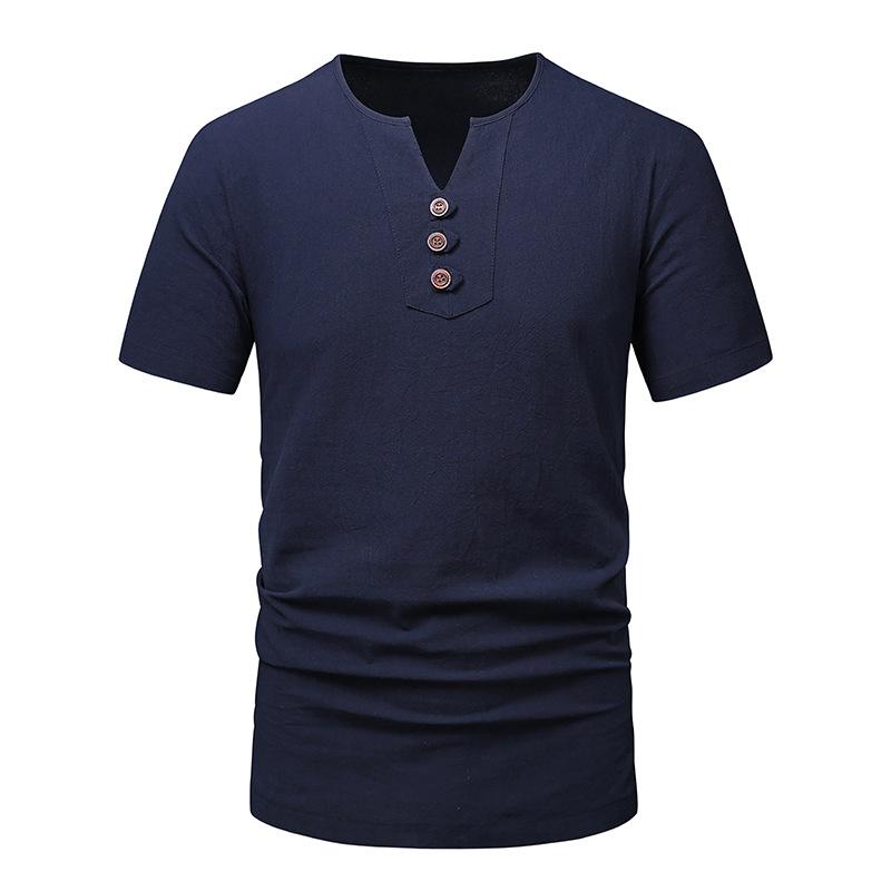 Mens Cotton Linen Fashion V Neck Beach Short Sleeve T-Shirt 12669214X