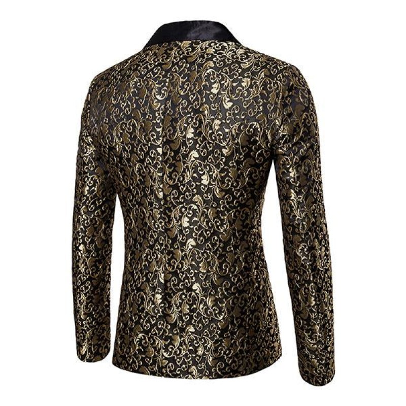 Mens Vintage Jacquard Lapel One Button Blazer 76533871M