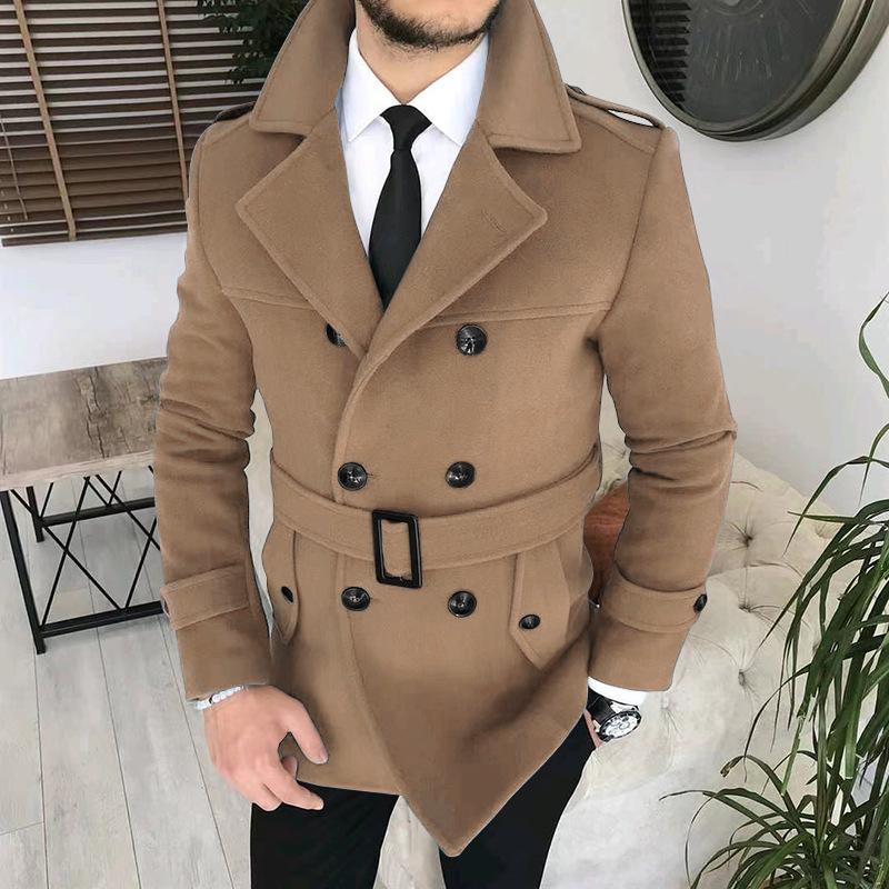 Mens Vintage Lapel Double Breasted Belted Trench Coat 39235809M