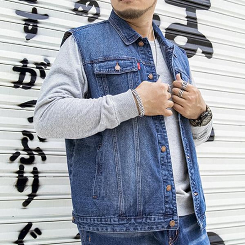 Mens Loose Casual Lapel Denim Vest 92252203M