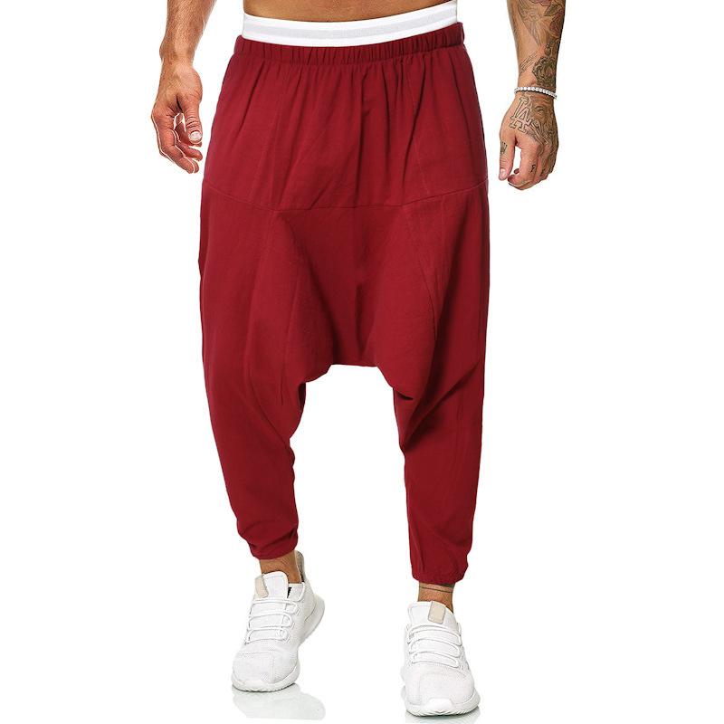 Mens Loose Cotton Linen Solid Color Pants 64239475Y