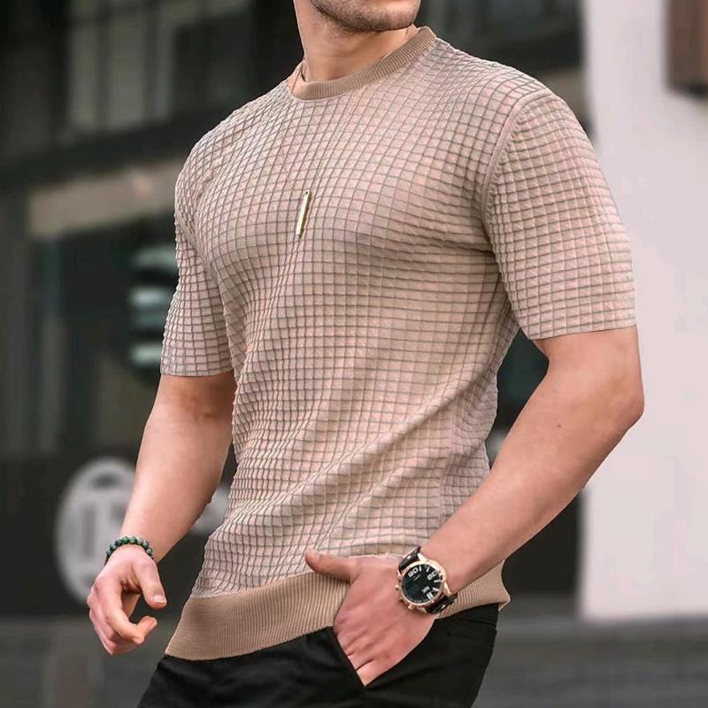 Mens Casual Round Neck Waffle T-Shirt 29739560M
