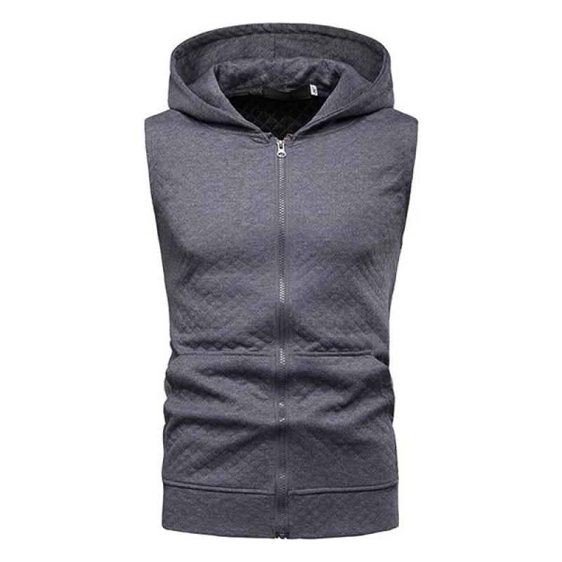 Mens Casual Zip Rhombus Hooded Vest 84655941M