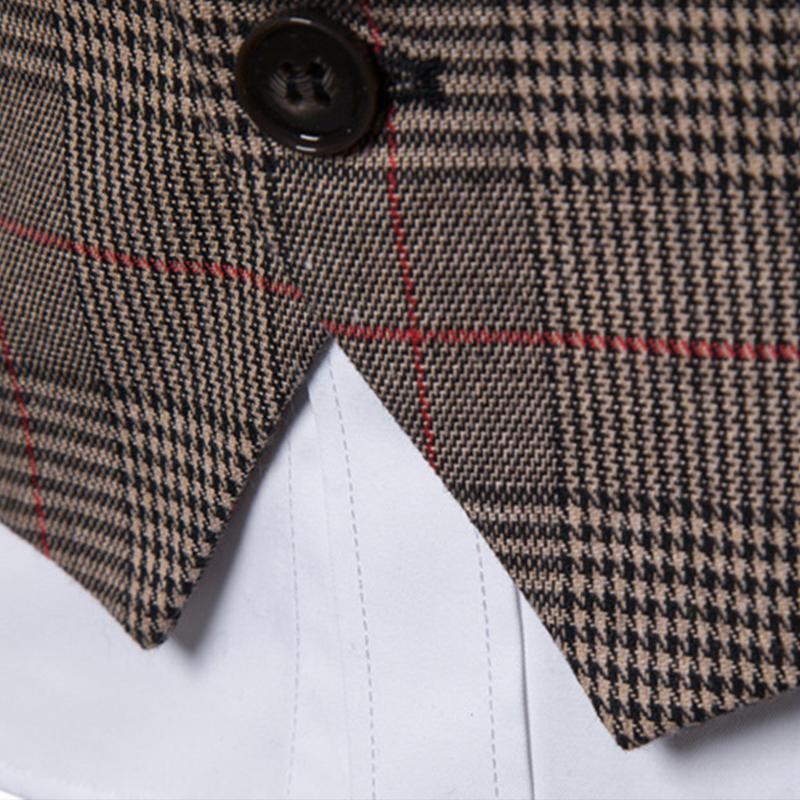 Mens Vintage Single Breasted V Neck Plaid Suit Vest 13549331M