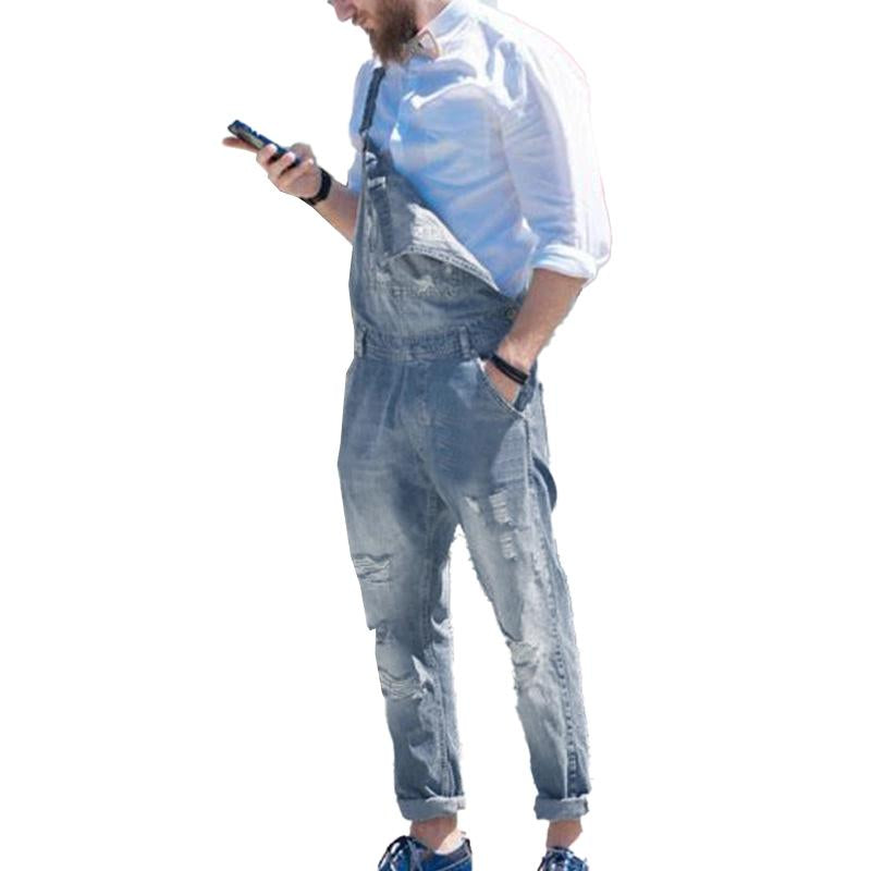 Mens Camisole Denim Romper Ripped Denim Overalls 77068976X