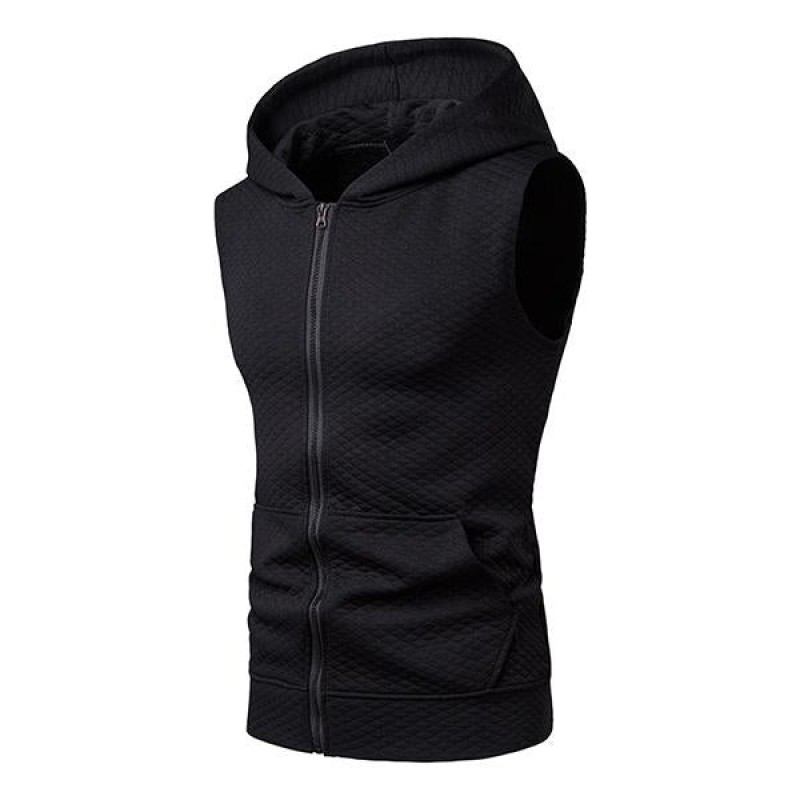 Mens Casual Zip Rhombus Hooded Vest 84655941M