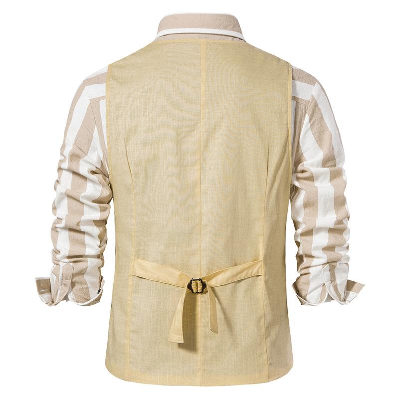 Mens Vintage Cotton Linen V Neck Vest 21832961X