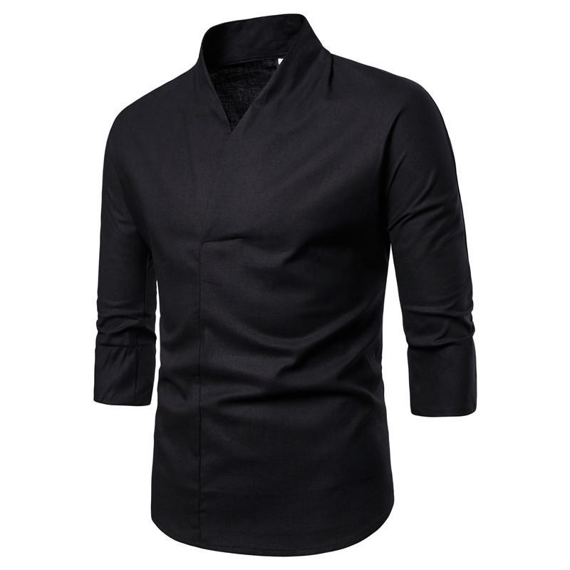 Mens Retro Solid Color Linen T -shirt 38070756X