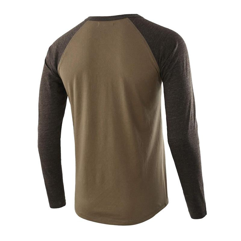 Mens Casual Colorblock Loose Henley T-Shirt 42204991M