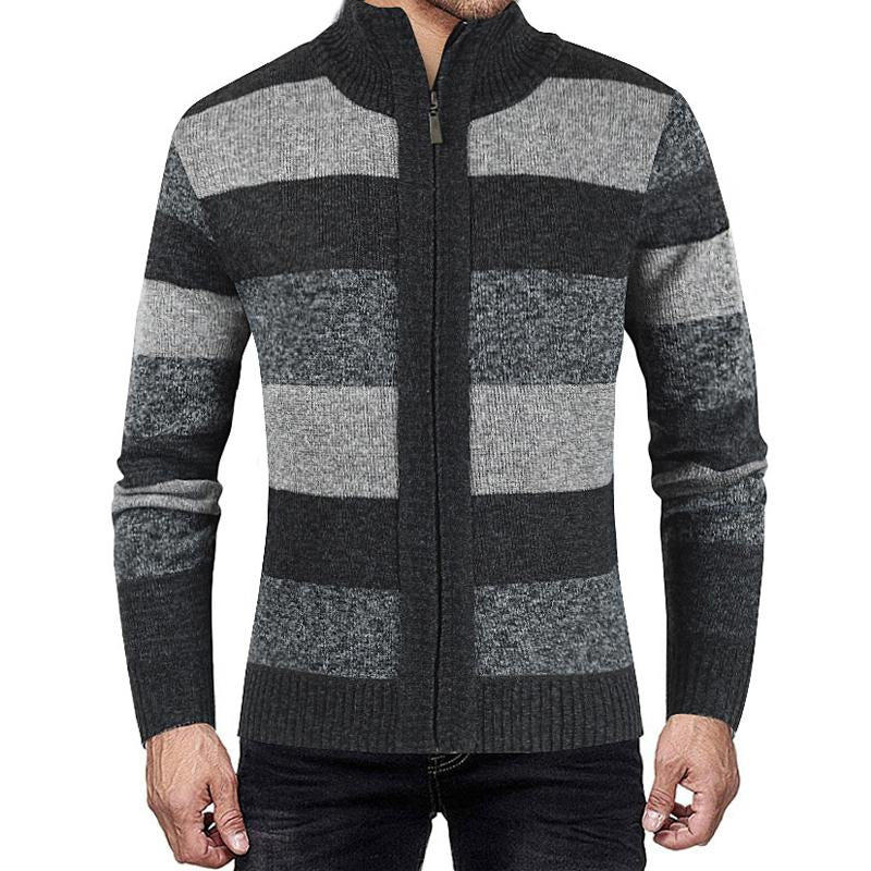 Mens Colorblock Stand Collar Cardigan Knit Jacket 13151620X
