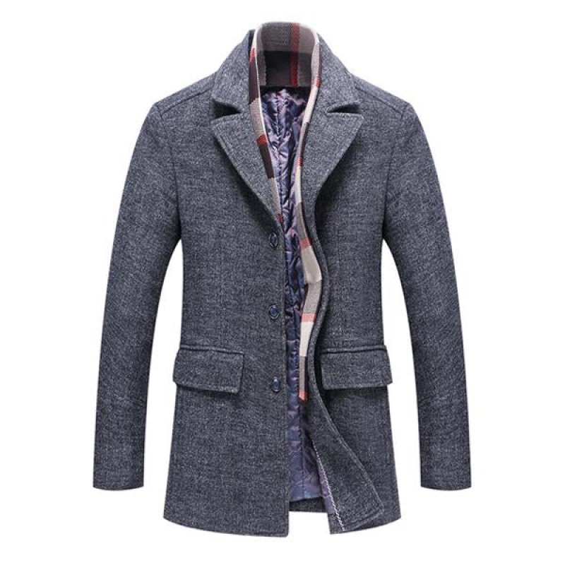 Mens Lapel Padded Scarf Woolen Coat 28461535M