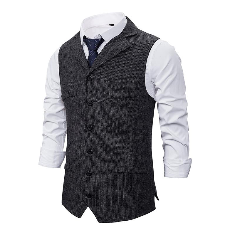 Mens Vintage Lapel Herringbone Single Breasted Vest 05741062M