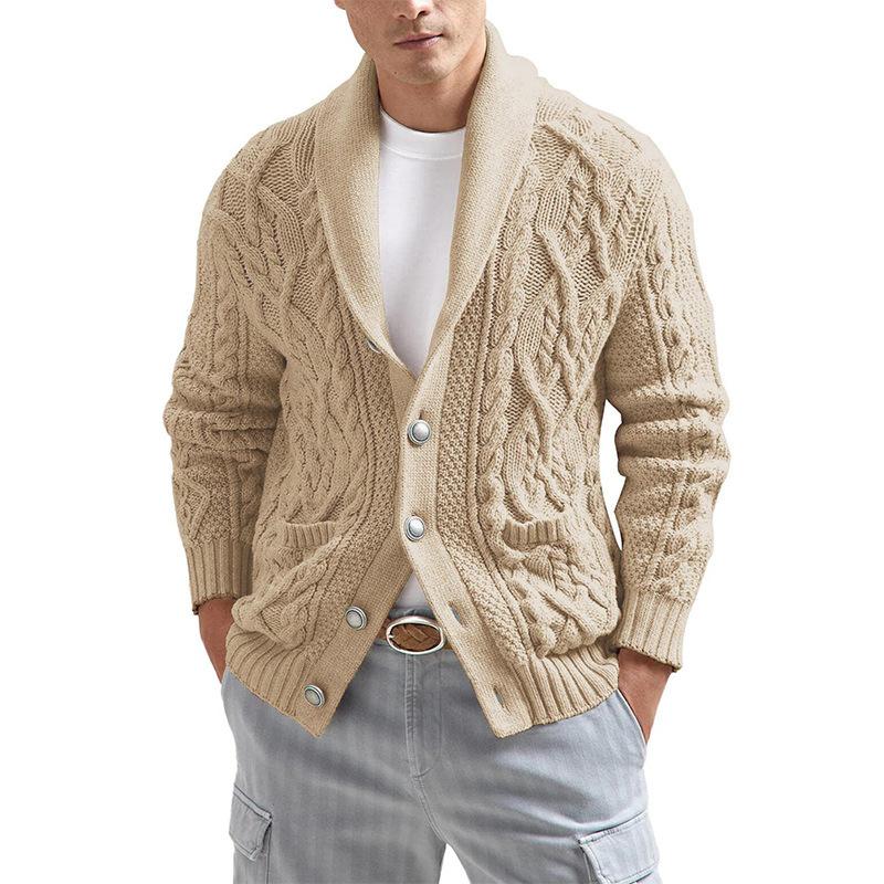 Mens Casual Lapel Slim Fit Long Sleeve Knit Cardigan 79209846M