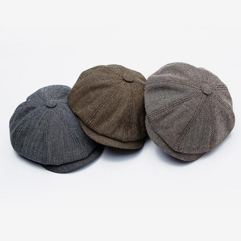 Mens British Vintage Herringbone Octagon Beret 27874947M