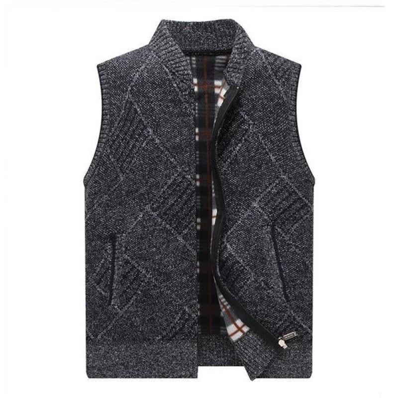 Mens Fleece Thick Sweater Stand Collar Vest 40742234X