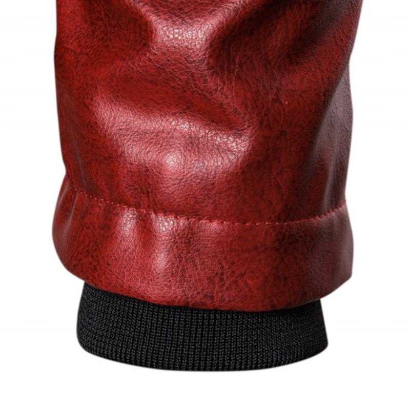 Mens Vintage Fur Collar Zipper Panel Leather Jacket 84578852M