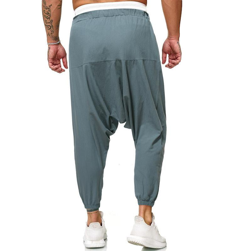 Mens Loose Cotton Linen Solid Color Pants 64239475Y