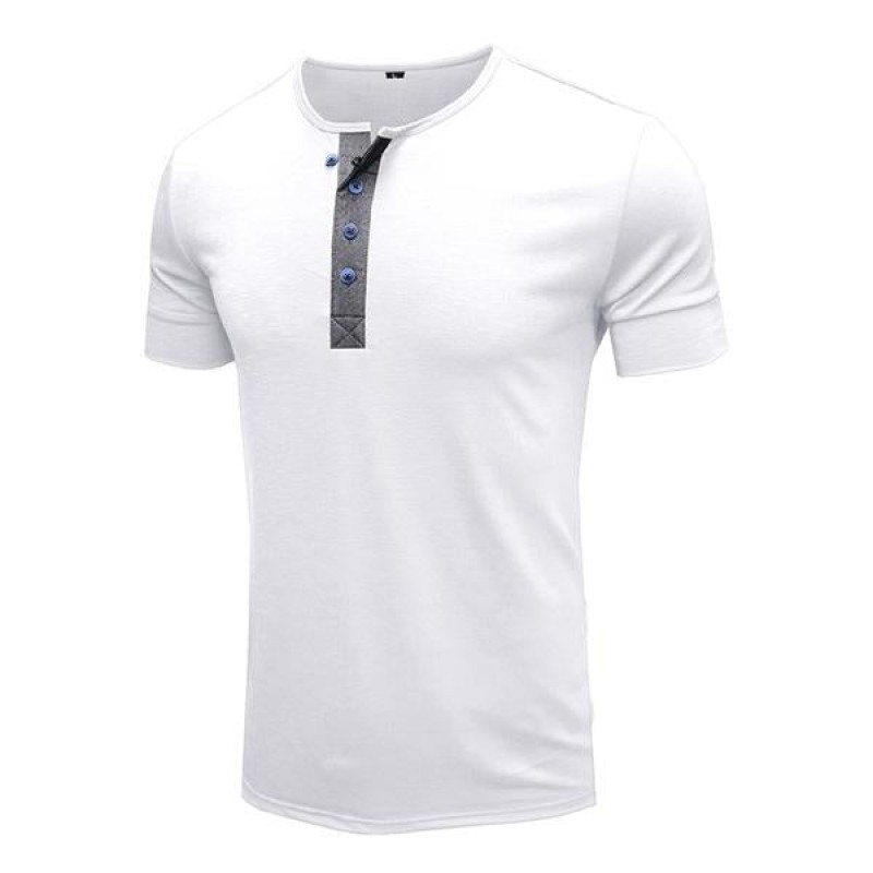Mens Round Neck Cotton Short Sleeve Henley Shirt 96969868X