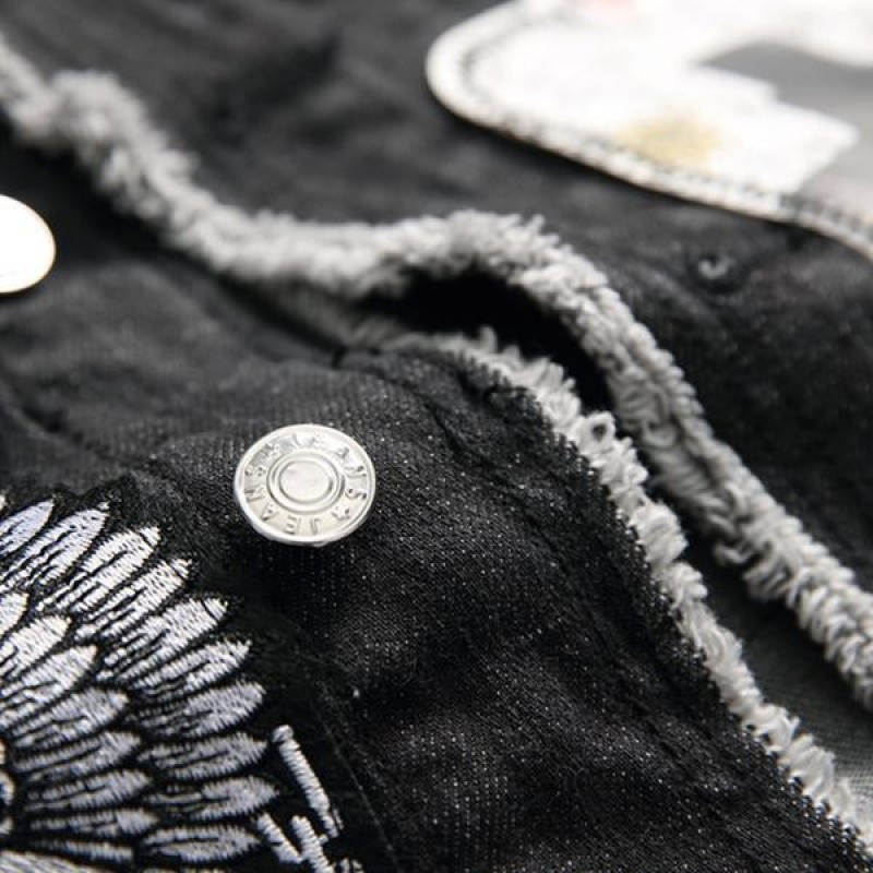 Mens Washed Embroidered Skull Denim Vest 11712032M