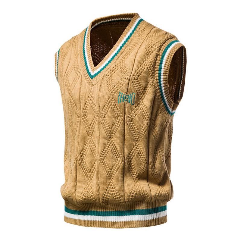 Mens Casual V-Neck Contrast Knit Vest 05194262M