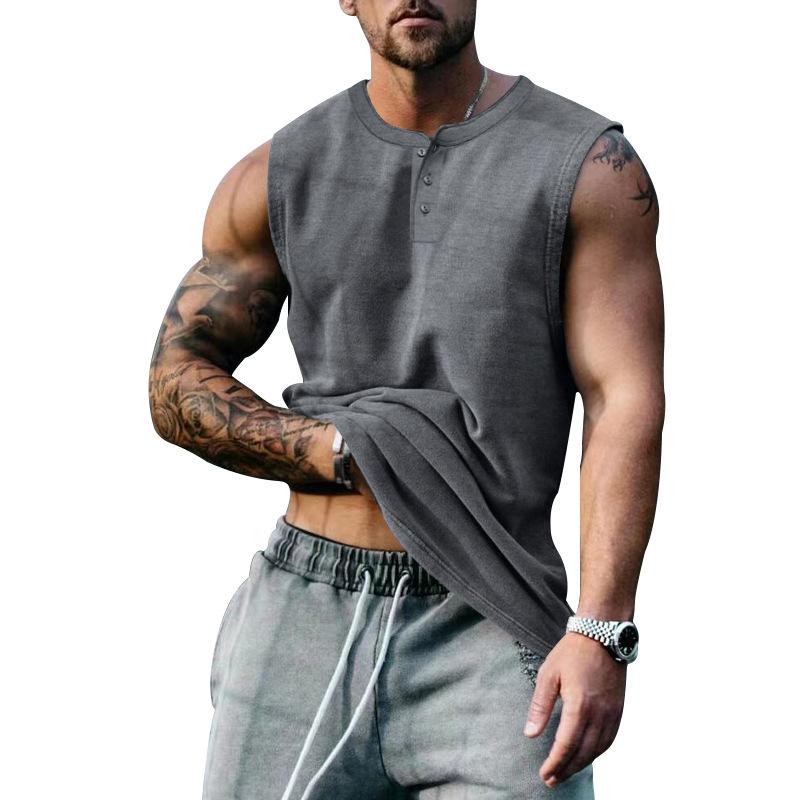 Mens Casual Summer Round Neck Button Down Tank Top 26609609M