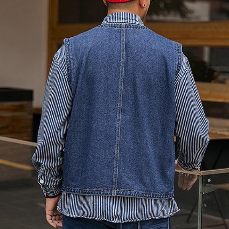 Mens Casual Loose Single Breasted Denim Vest 69915126M