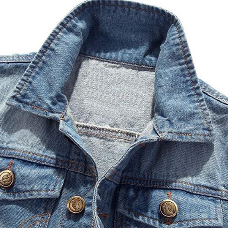 Mens Casual Distressed Frayed Denim Vest 14987136M