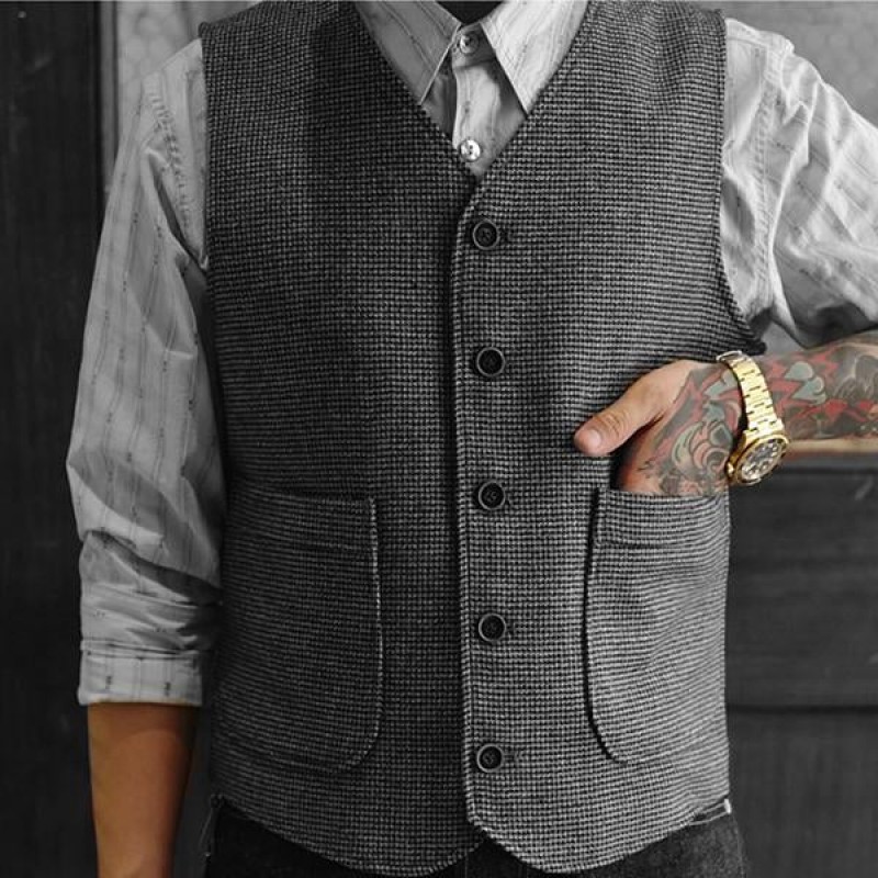 Mens Classic Vintage Tweed Vest 24297997M