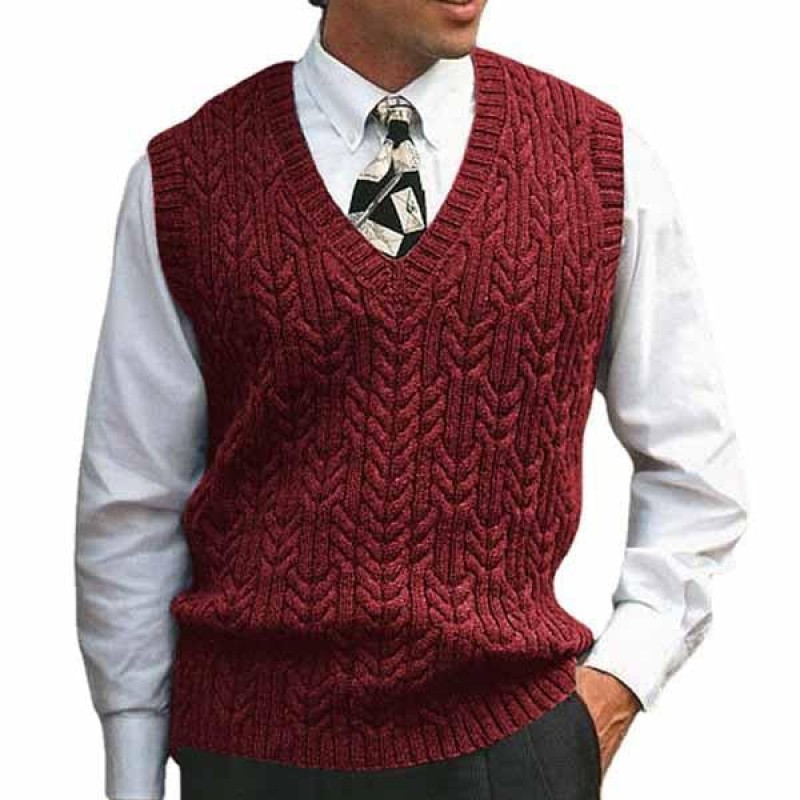 Mens Cable V-Neck Knitted Vest 49226415M